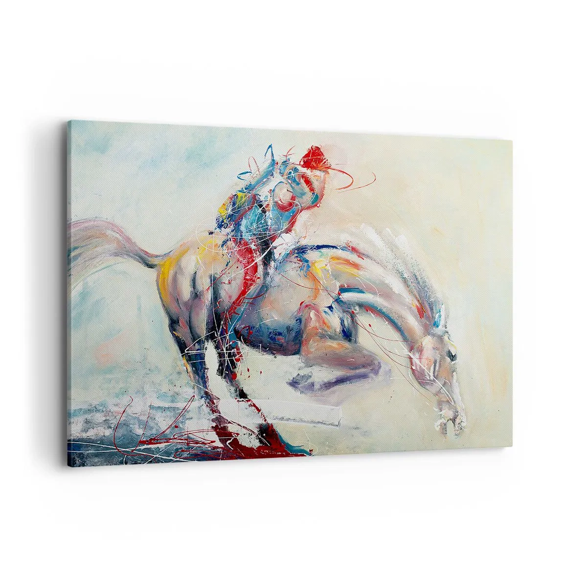 Quadro su tela - Stampe su Tela - Un'immagine dinamica di un cavallo in stile artistico astratto. - 120x80cm - Tieniti, voliamo - Decorazione murale moderna per soggiorno e camera da letto ARTTOR