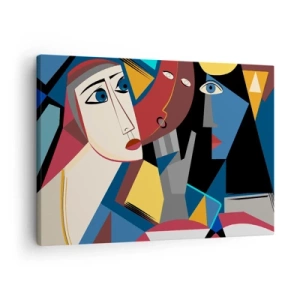 Quadro su tela - Stampe su Tela - Volti cubisti dai colori intensi - 70x50cm - Dialogo di cubisti - Decorazione murale moderna per soggiorno e camera da letto ARTTOR