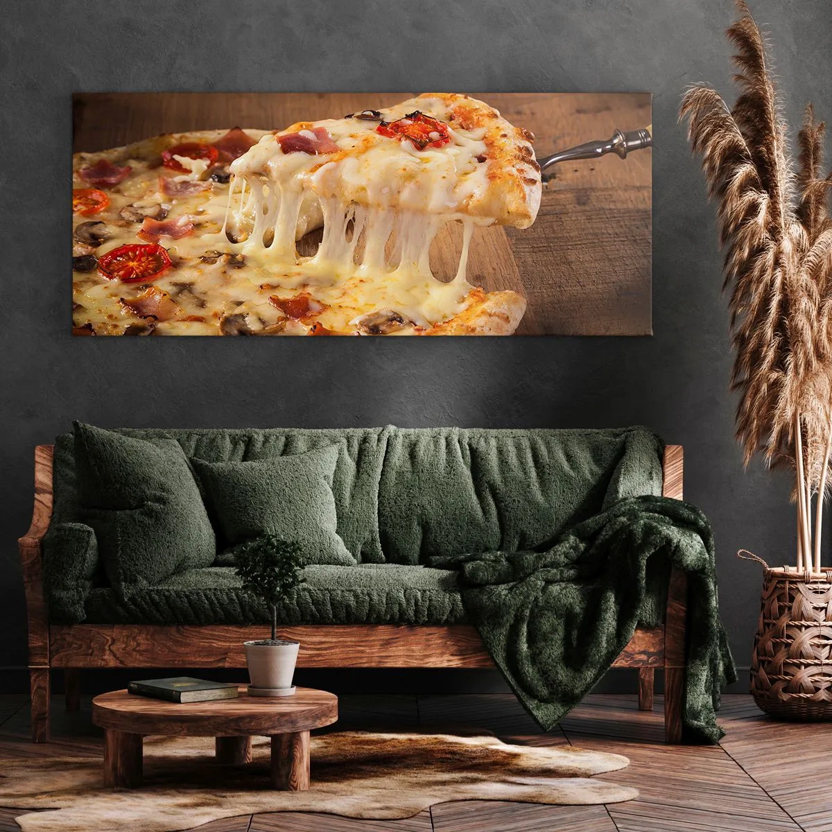 Quadro su tela - Stampe su Tela - Pizza con formaggio filante - 160x50cm - Capolavoro di arte italiana - Decorazione murale moderna per soggiorno e camera da letto ARTTOR