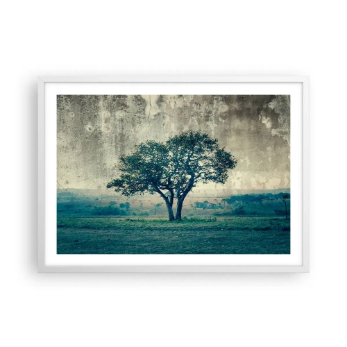 Poster in cornice bianca - Un melo su un prato blu? - 70x50 cm