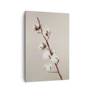 Quadro su tela - Stampe su Tela - Un rametto di cotone su uno sfondo beige - 70x100cm - Alla fonte della morbidezza - Decorazione murale moderna per soggiorno e camera da letto ARTTOR