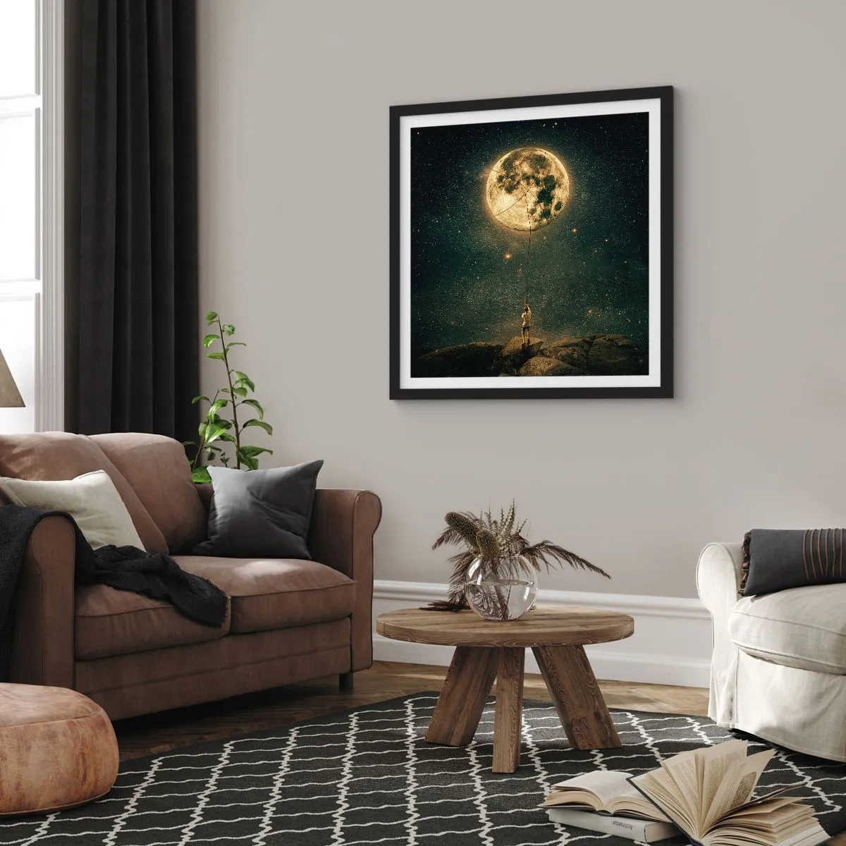 Poster in cornice nera - Chi ha rubato la luna - 60x60 cm