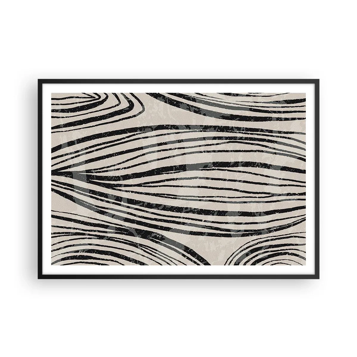 Poster in cornice nera - Onde astratte in tonalità di bianco e nero - 100x70cm - Una palude di linee - Decorazione murale moderna per soggiorno e camera da letto ARTTOR