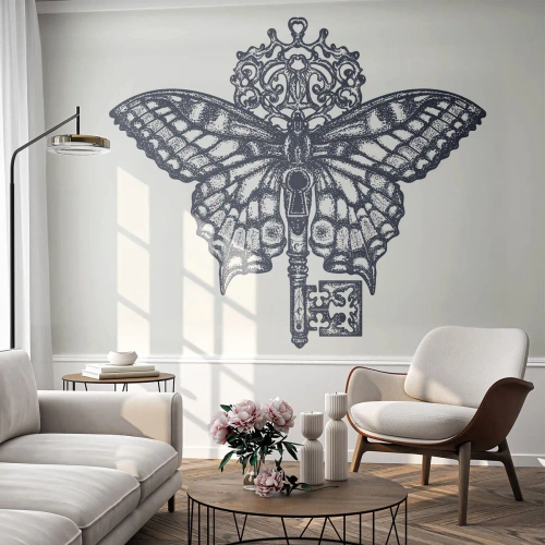 Fotomurali Premium Canvas - Tutti i segreti del cuore - Astrazione, Farfalla, Chiave - 500x350 cm