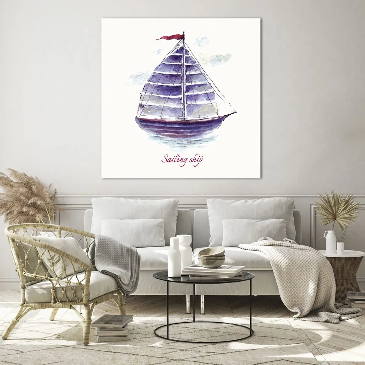 Quadro su vetro - Gonfie vele e mare calmo - 30x30 cm