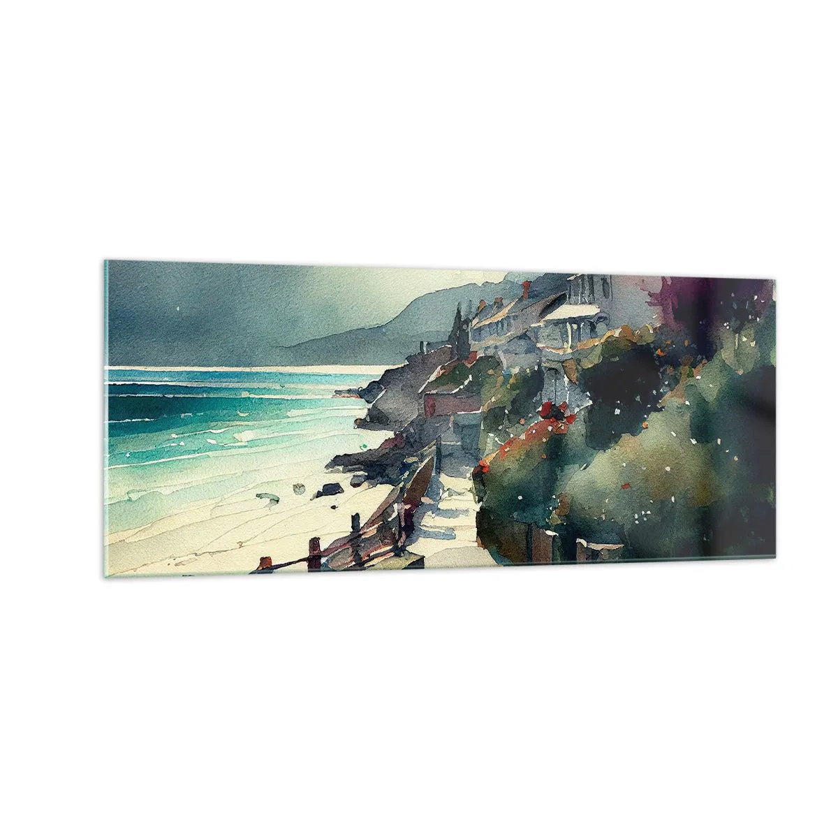 Quadro su vetro - Cittadina mediterranea - 100x40 cm