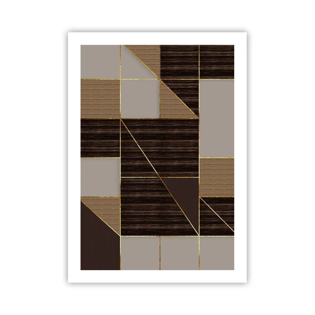 Poster - Composizione geometrica nei toni del marrone e dell'oro - 50x70cm - Mosaico di marrone e oro - Decorazione murale moderna per soggiorno e camera da letto ARTTOR