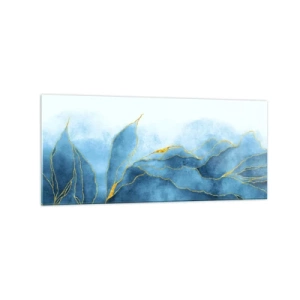 Quadro su vetro - Onde astratte nelle tonalità del blu con accenti dorati - 120x50cm - Blu nell'oro - Decorazione murale moderna per soggiorno e camera da letto ARTTOR