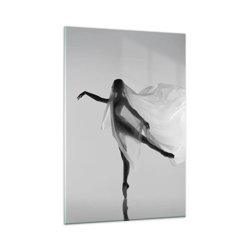 Quadro su vetro - Una ballerina in una posa eterea con tessuto fluido - 80x120cm - Leggerezza ed eleganza - Decorazione murale moderna per soggiorno e camera da letto ARTTOR