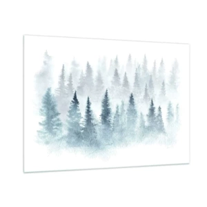 Quadro su vetro - Foresta di bambù avvolta nella nebbia - 100x70cm - Avvolti nella nebbia - Decorazione murale moderna per soggiorno e camera da letto ARTTOR