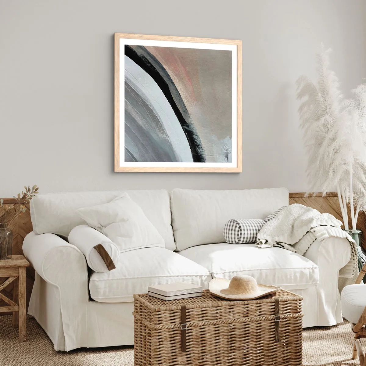 Poster in cornice rovere chiaro - Composizione: arco di nero e grigio - 60x60 cm