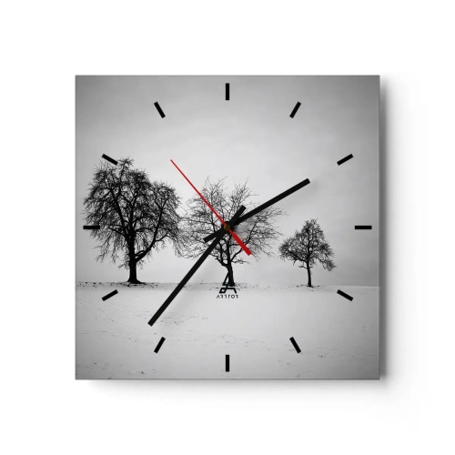 Orologio da parete - Orologio in Vetro - Tre alberi in un campo innevato in stile monocromatico - 30x30cm - Cosa sognano? - Decorazione murale moderna per soggiorno e camera da letto ARTTOR