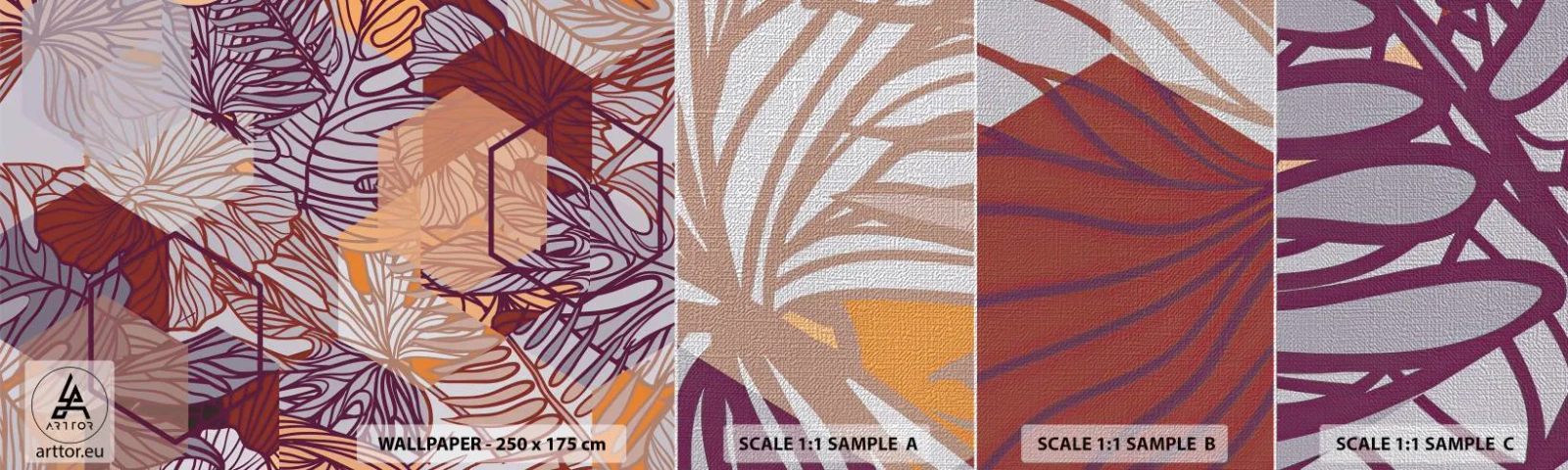 Campione di Fotomurale Premium Canvas - Legame impossibile di geometria e natura - Astrazione, Grafica, Foglie - 100x30 cm