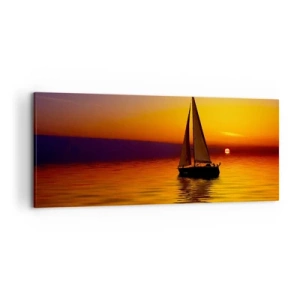 Quadro su tela - Stampe su Tela - Una barca a vela su un mare calmo al tramonto - 120x50cm - Che silenzio al tramonto... - Decorazione murale moderna per soggiorno e camera da letto ARTTOR
