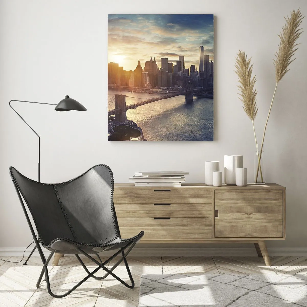 Quadro su vetro - Vista della città al tramonto con il ponte in primo piano - 50x70cm - Il monumento alla cultura dell'occidente - Decorazione murale moderna per soggiorno e camera da letto ARTTOR