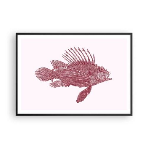 Poster in cornice nera - Disegno di un pesce in tonalità rossa - 100x70cm - Abitante di mari esotici - Decorazione murale moderna per soggiorno e camera da letto ARTTOR
