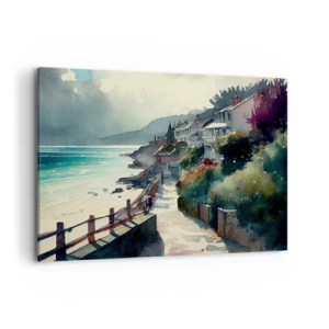 Quadro su tela - Stampe su Tela - Lungomare con case e vegetazione - 100x70cm - Cittadina mediterranea - Decorazione murale moderna per soggiorno e camera da letto ARTTOR