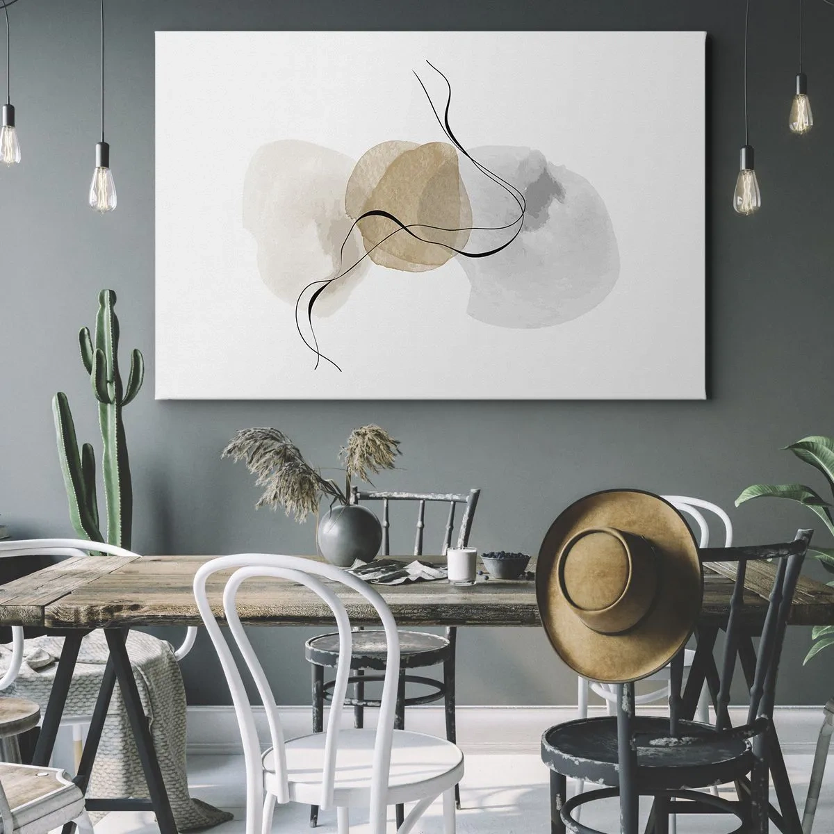 Quadro su tela - Stampe su Tela - Astrazione minimalista nei toni del beige e del grigio - 70x50cm - Grani d'aria - Decorazione murale moderna per soggiorno e camera da letto ARTTOR