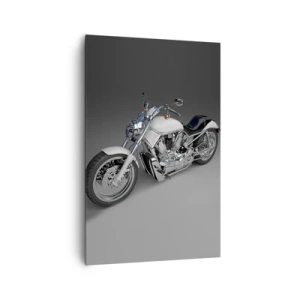 Quadro su tela - Stampe su Tela - Motocicletta cruiser bianca su sfondo grigio - 80x120cm - Viene voglia di inginocchiarsi - Decorazione murale moderna per soggiorno e camera da letto ARTTOR