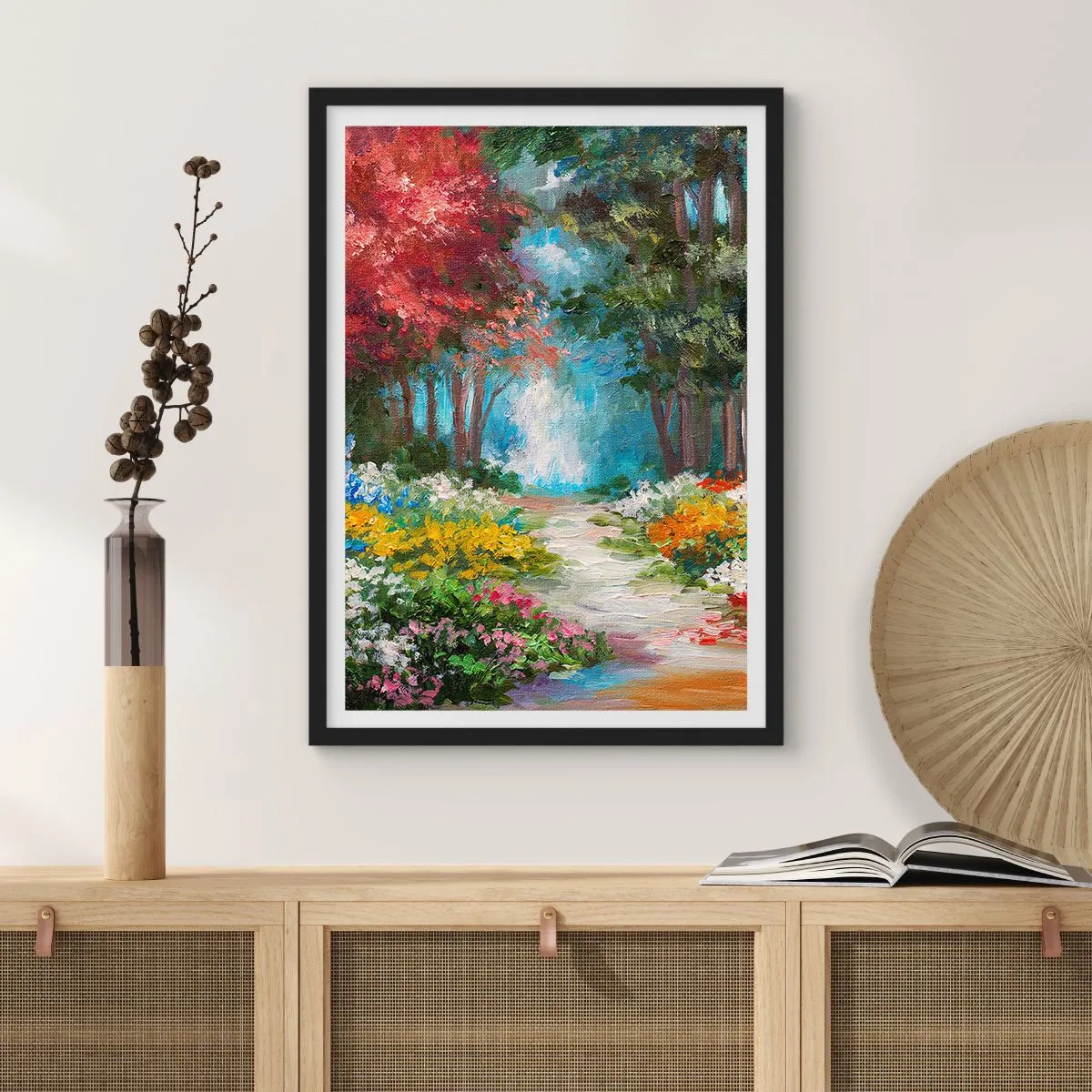 Poster in cornice nera - Il giardino del bosco d'aprile - 70x100 cm