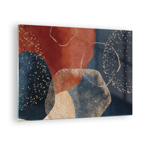 Quadro su vetro - Forme astratte nei toni del blu navy e del rame - 70x50cm - La leggerezza dell'essere - Decorazione murale moderna per soggiorno e camera da letto ARTTOR