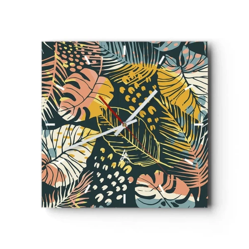 Orologio da parete - Orologio in Vetro - Fantasia di foglie - 40x40 cm