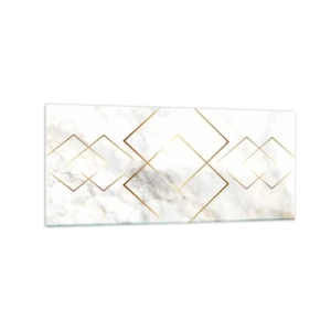 Quadro su vetro - Rombi dorati minimalisti su uno sfondo di marmo - 120x50cm - Vista sull'infinito - Decorazione murale moderna per soggiorno e camera da letto ARTTOR