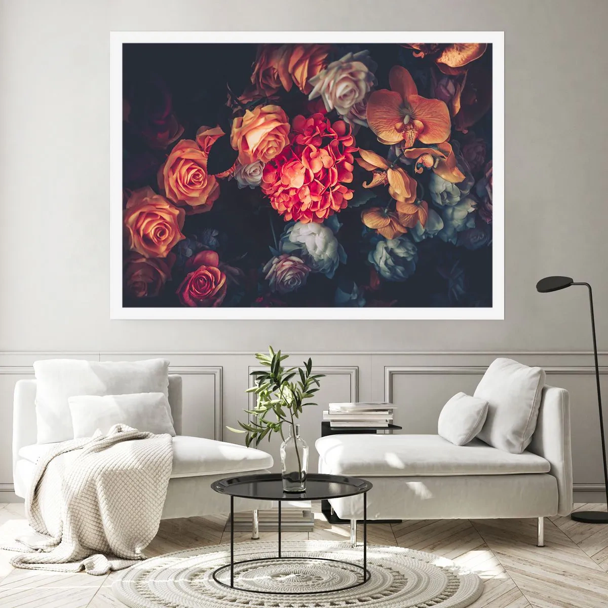 Poster - Un mazzo di fiori vari in toni scuri - 100x70cm - Come i maestri olandesi - Decorazione murale moderna per soggiorno e camera da letto ARTTOR