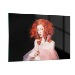 Quadro su vetro - Ritratto di una donna con i capelli rossi e una rosa su uno sfondo scuro - 120x80cm - In stile barocco - Decorazione murale moderna per soggiorno e camera da letto ARTTOR