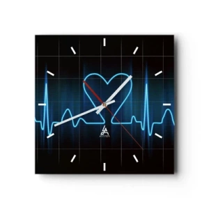 Orologio da parete - Orologio in Vetro - Un'ancora di salvezza con un cuore su uno sfondo di monitoraggio medico nei toni del blu. - 30x30cm - Al ritmo del cuore - Decorazione murale moderna per soggiorno e camera da letto ARTTOR