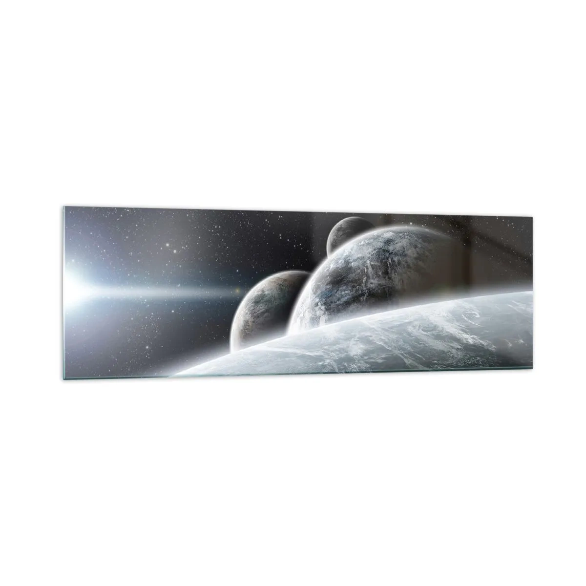 Quadro su vetro - Pianeti nello spazio sullo sfondo di stelle e galassie - 160x50cm - La musica delle sfere celesti - Decorazione murale moderna per soggiorno e camera da letto ARTTOR