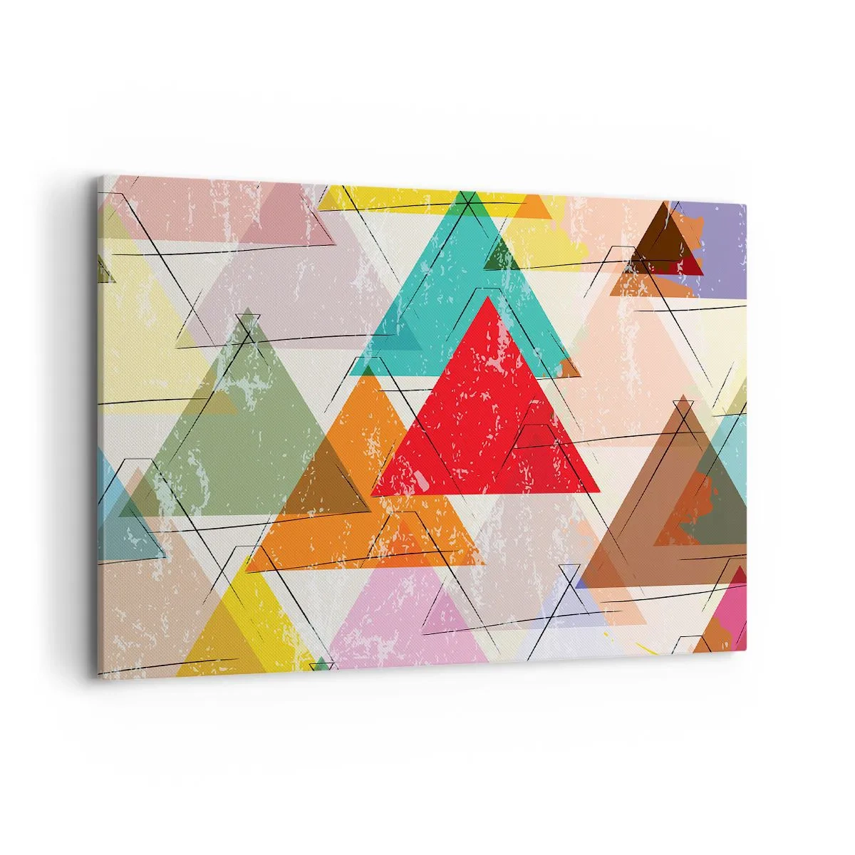 Quadro su tela - Stampe su Tela - Astrazione colorata con triangoli geometrici - 100x70cm - Tre alla volta - Decorazione murale moderna per soggiorno e camera da letto ARTTOR