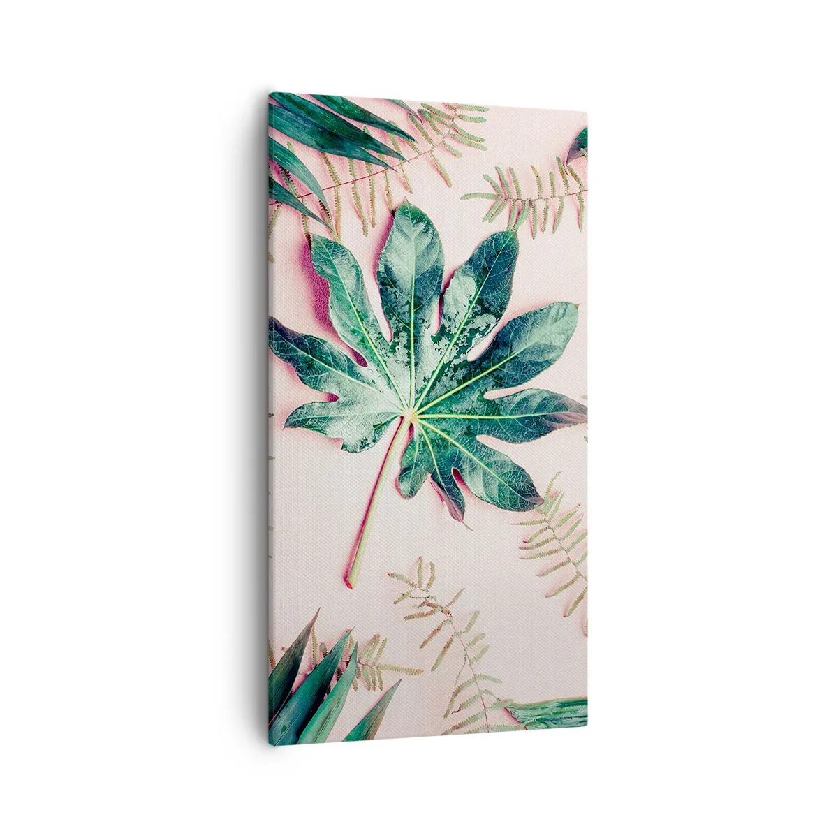 Quadro su tela - Stampe su Tela - Studio di verde su sfondo rosa - 55x100 cm