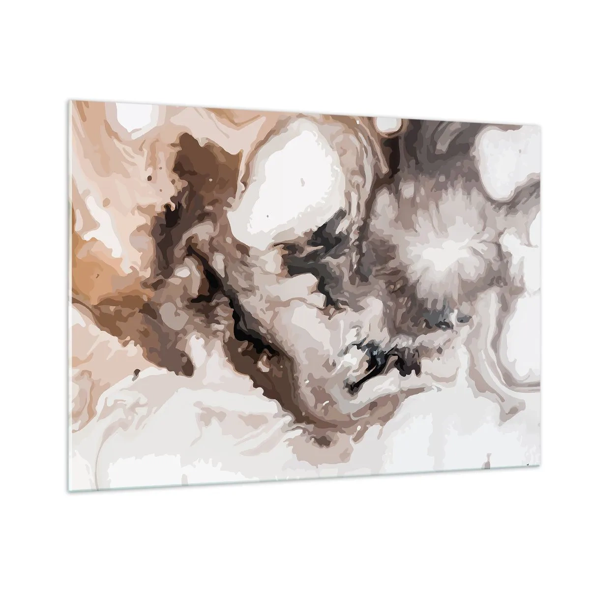 Quadro su vetro - Motivo astratto nei toni del marrone, beige e bianco - 100x70cm - La nascita della galassia - Decorazione murale moderna per soggiorno e camera da letto ARTTOR