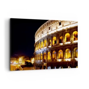 Quadro su tela - Stampe su Tela - Il Colosseo illuminato dalle luci di notte a Roma - 100x70cm - È tempo di iniziare i giochi - Decorazione murale moderna per soggiorno e camera da letto ARTTOR