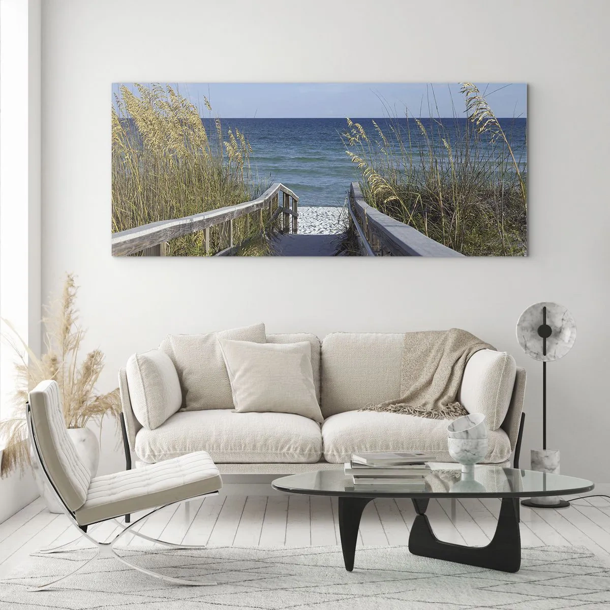 Quadro su vetro - Sentiero per la spiaggia con vista mare - 140x50cm - Al sole, al vento - Decorazione murale moderna per soggiorno e camera da letto ARTTOR