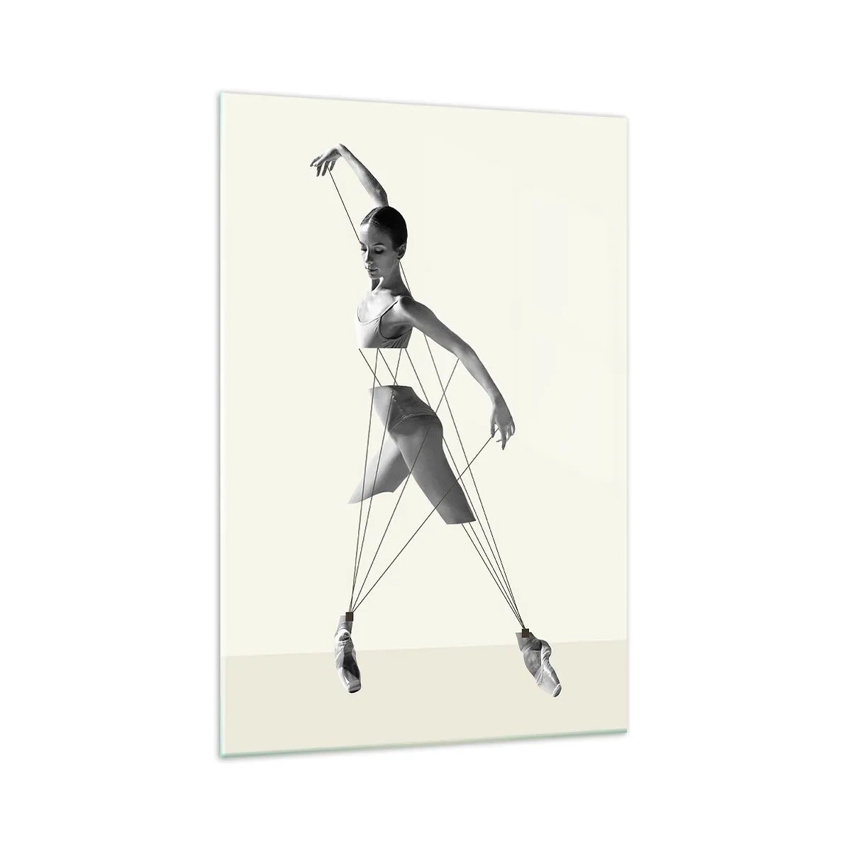 Quadro su vetro - Ballerina in un'interpretazione geometrica con linee - 70x100cm - Nel teatro del mondo - Decorazione murale moderna per soggiorno e camera da letto ARTTOR