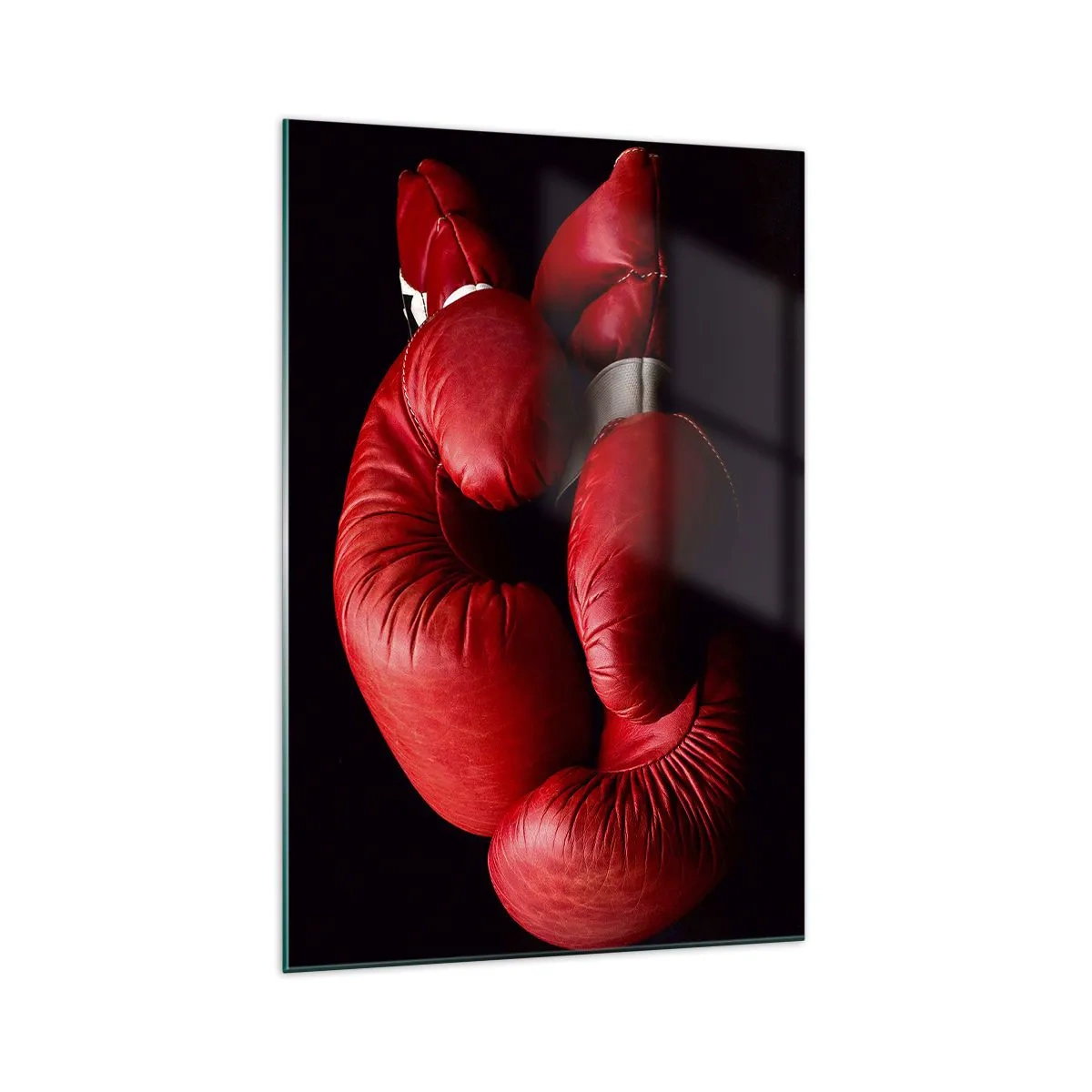 Quadro su vetro - Guantoni da boxe rossi su sfondo nero - 70x100cm - Dopo le emozioni del combattimento - Decorazione murale moderna per soggiorno e camera da letto ARTTOR