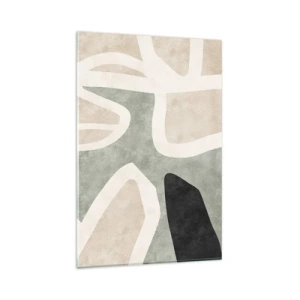 Quadro su vetro - Forme astratte in colori tenui - 80x120cm - Composizione con motivi in nero - Decorazione murale moderna per soggiorno e camera da letto ARTTOR