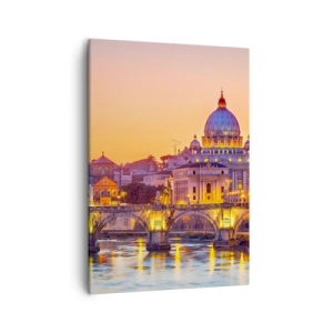 Quadro su tela - Stampe su Tela - Panorama del Vaticano al tramonto con un ponte sul fiume - 50x70cm - Tramonto sulla Città Eterna - Decorazione murale moderna per soggiorno e camera da letto ARTTOR