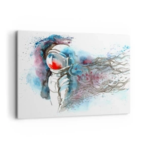 Quadro su tela - Stampe su Tela - Un cosmonauta in un acquerello dinamico con dettagli cosmici - 100x70cm - Da solo nel cosmo - Decorazione murale moderna per soggiorno e camera da letto ARTTOR