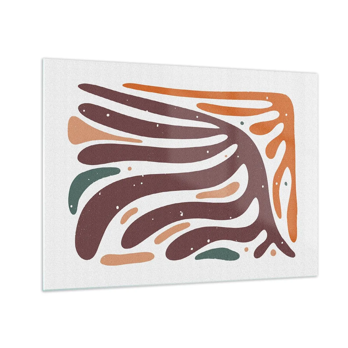 Quadro su vetro - Forme astratte nei toni del marrone e dell'arancione che si irradiano su uno sfondo bianco - 70x50cm - Composizione organica raggiante - Decorazione murale moderna per soggiorno e camera da letto ARTTOR