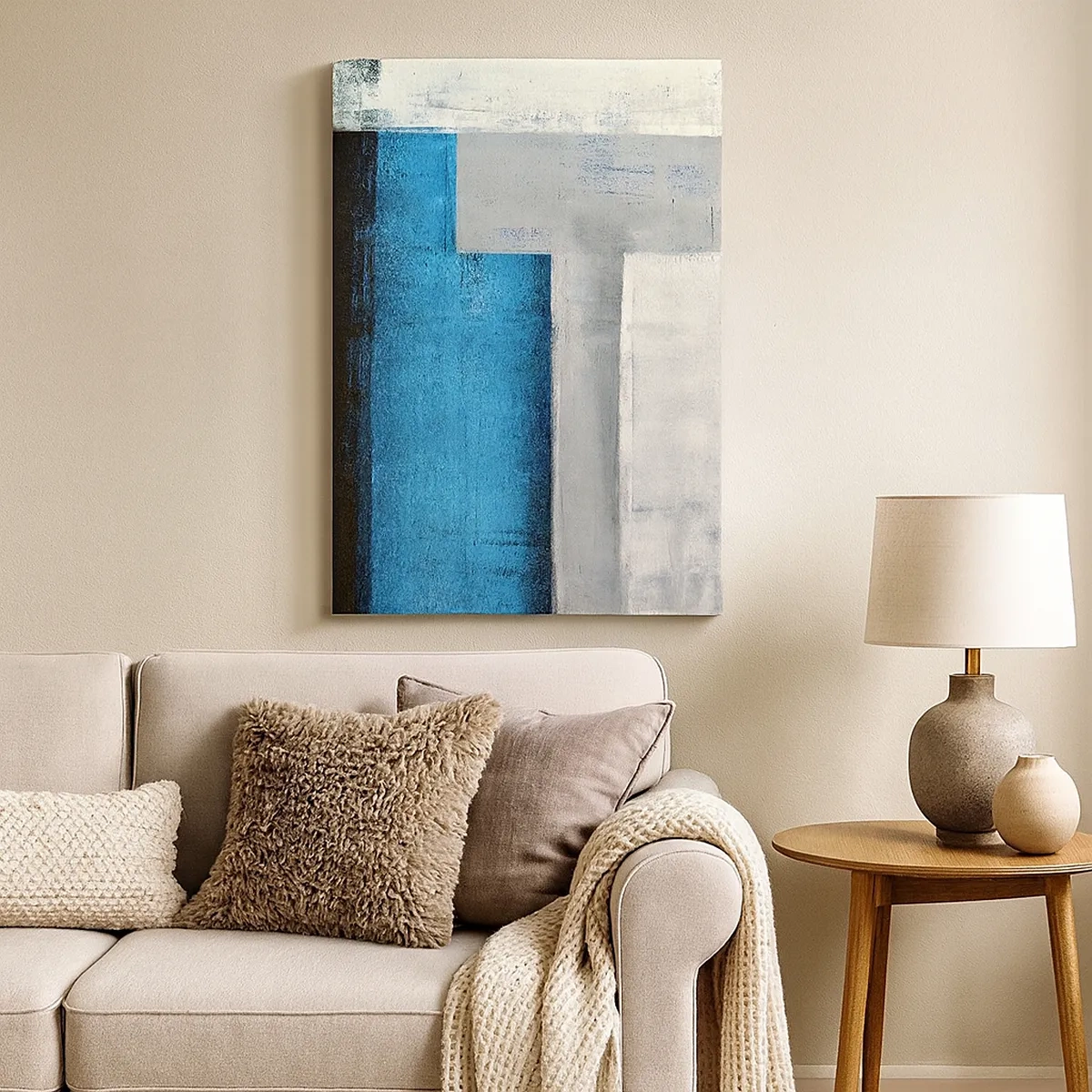 Quadro su tela - Stampe su Tela - Una composizione astratta con sfumature di blu, grigio e bianco. - 50x70cm - Composizione poetica in grigio e blu - Decorazione murale moderna per soggiorno e camera da letto ARTTOR