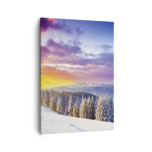 Quadro su tela - Stampe su Tela - Paesaggio invernale con montagne e foreste al tramonto - 50x70cm - Una bianca giornata - Decorazione murale moderna per soggiorno e camera da letto ARTTOR