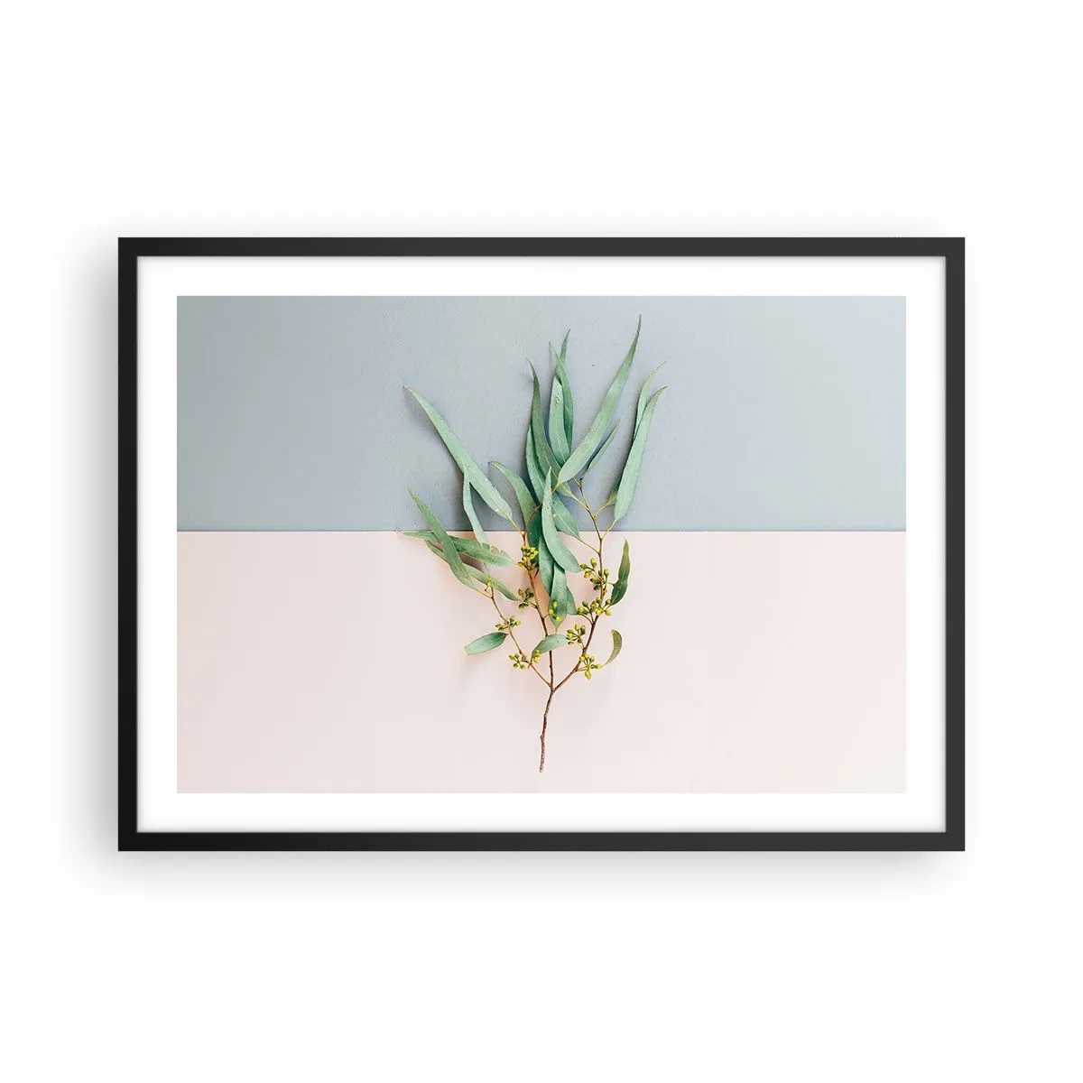 Poster in cornice nera - Un ramo con foglie su uno sfondo di tonalità pastello - 70x50cm - Delicatezza pastello - Decorazione murale moderna per soggiorno e camera da letto ARTTOR