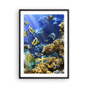 Poster in cornice nera - Un mondo sottomarino con pesci colorati e una barriera corallina - 50x70cm - Traffico intenso sulla via delle vacanze - Decorazione murale moderna per soggiorno e camera da letto ARTTOR