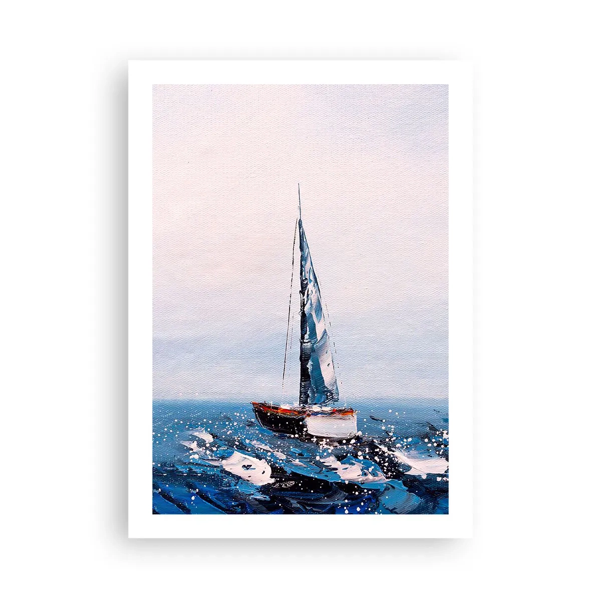 Poster - Una barca a vela su un oceano in tempesta in stile pittorico - 50x70cm - Fratellanza nel vento - Decorazione murale moderna per soggiorno e camera da letto ARTTOR
