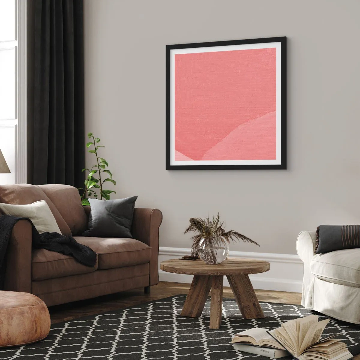 Poster in cornice nera - Composizione organica in rosa - 30x30 cm