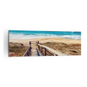 Quadro su tela - Stampe su Tela - Sentiero in legno che conduce alla spiaggia - 160x50cm - Corri! - Decorazione murale moderna per soggiorno e camera da letto ARTTOR