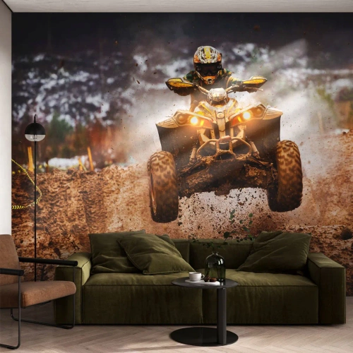 Fotomurali Premium Sand - Salto dinamico in quad fuoristrada - 100x70cm - No risk no fun - Decorazione murale moderna per soggiorno e camera da letto ARTTOR
